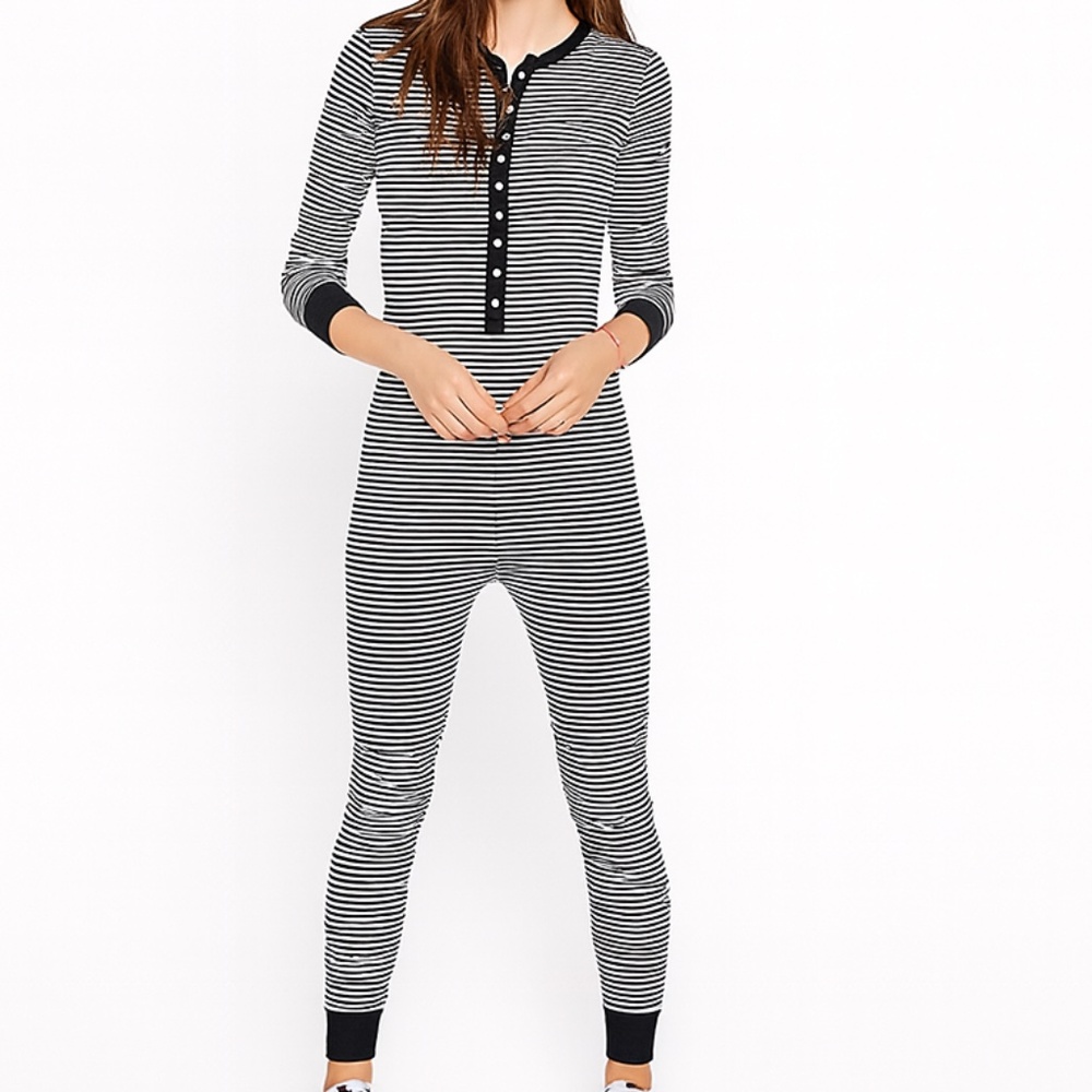 BDG Long Sleeve Ribbed Black and White Jumpsuit